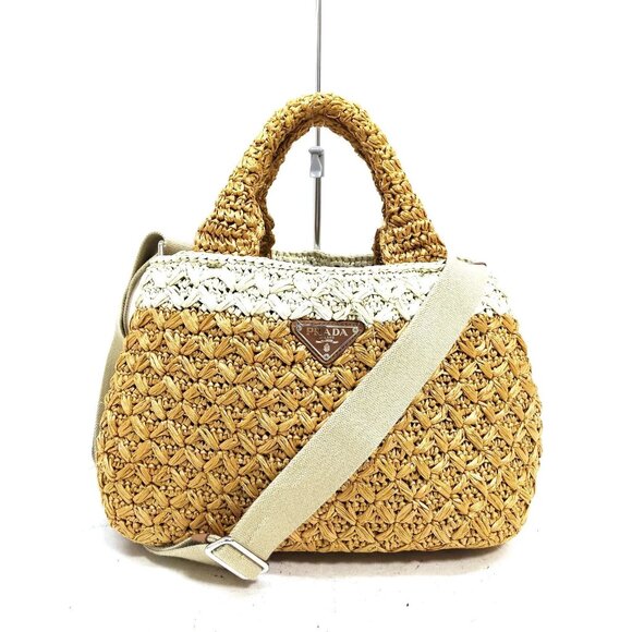 Authentic Prada Hand Bag Brown Raffia mn715-112925 - Picture 1 of 16